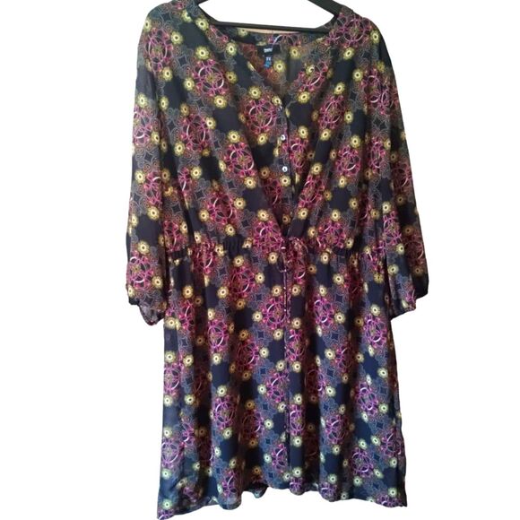Mossimo Black Purple Green Floral Print Blouson Dress Sz 3XL - Picture 5 of 11